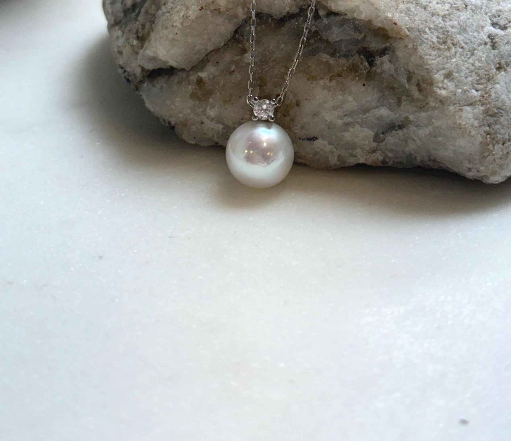 Elly’s 9.9mm Edison white Pearl Pendant: Extreme luster, 1.4cm high, s925 silver minimalist pendant necklace set.