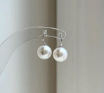 Elly’s 10mm White Edison Pearls High Heel Earrings hooks: Extreme luster Mirrored, S925 silver minimalist earrings studs.
