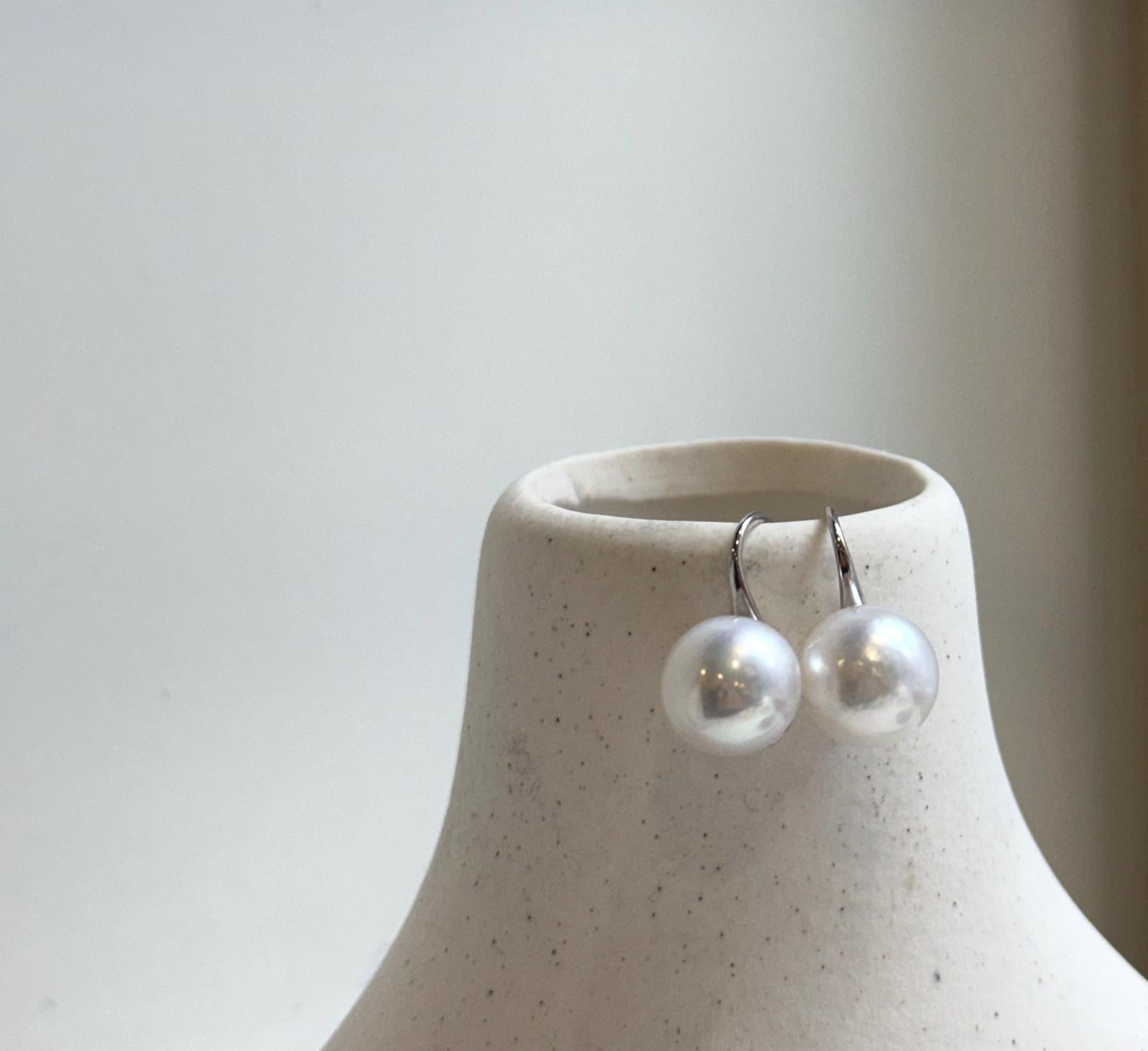 Elly’s 10mm White Edison Pearls High Heel Earrings hooks: Extreme luster Mirrored, S925 silver minimalist earrings studs.