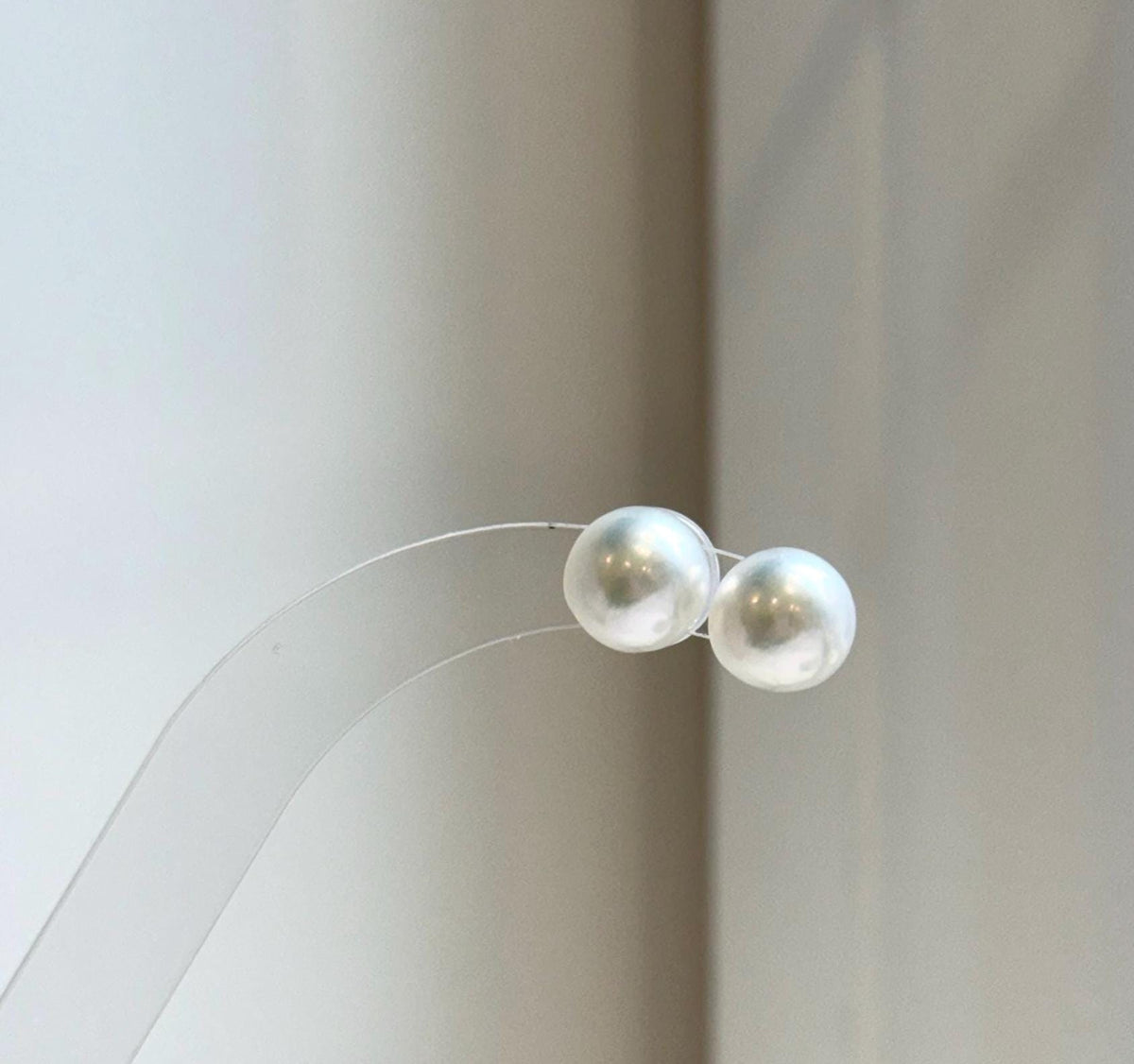 Elly’s 9.7mm White Edison Pearls Earrings Studs: Extreme luster Mirrored, S925 silver minimalist earrings studs.