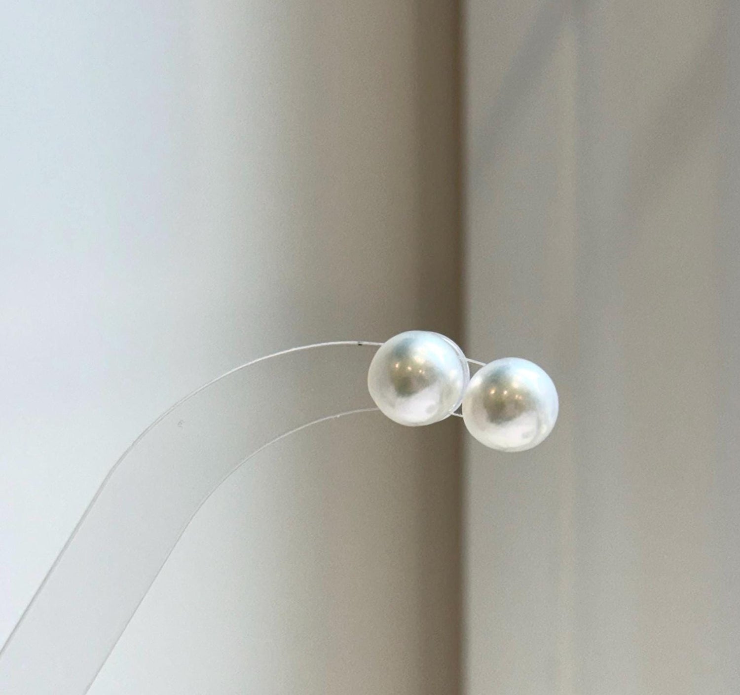 Elly’s 9.7mm White Edison Pearls Earrings Studs: Extreme luster Mirrored, S925 silver minimalist earrings studs.