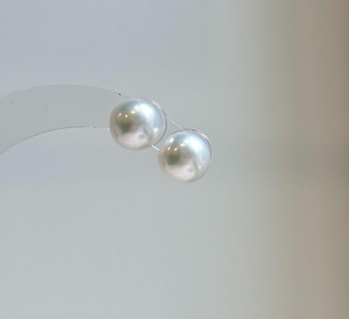 Elly’s 9.7mm White Edison Pearls Earrings Studs: Extreme luster Mirrored, S925 silver minimalist earrings studs.