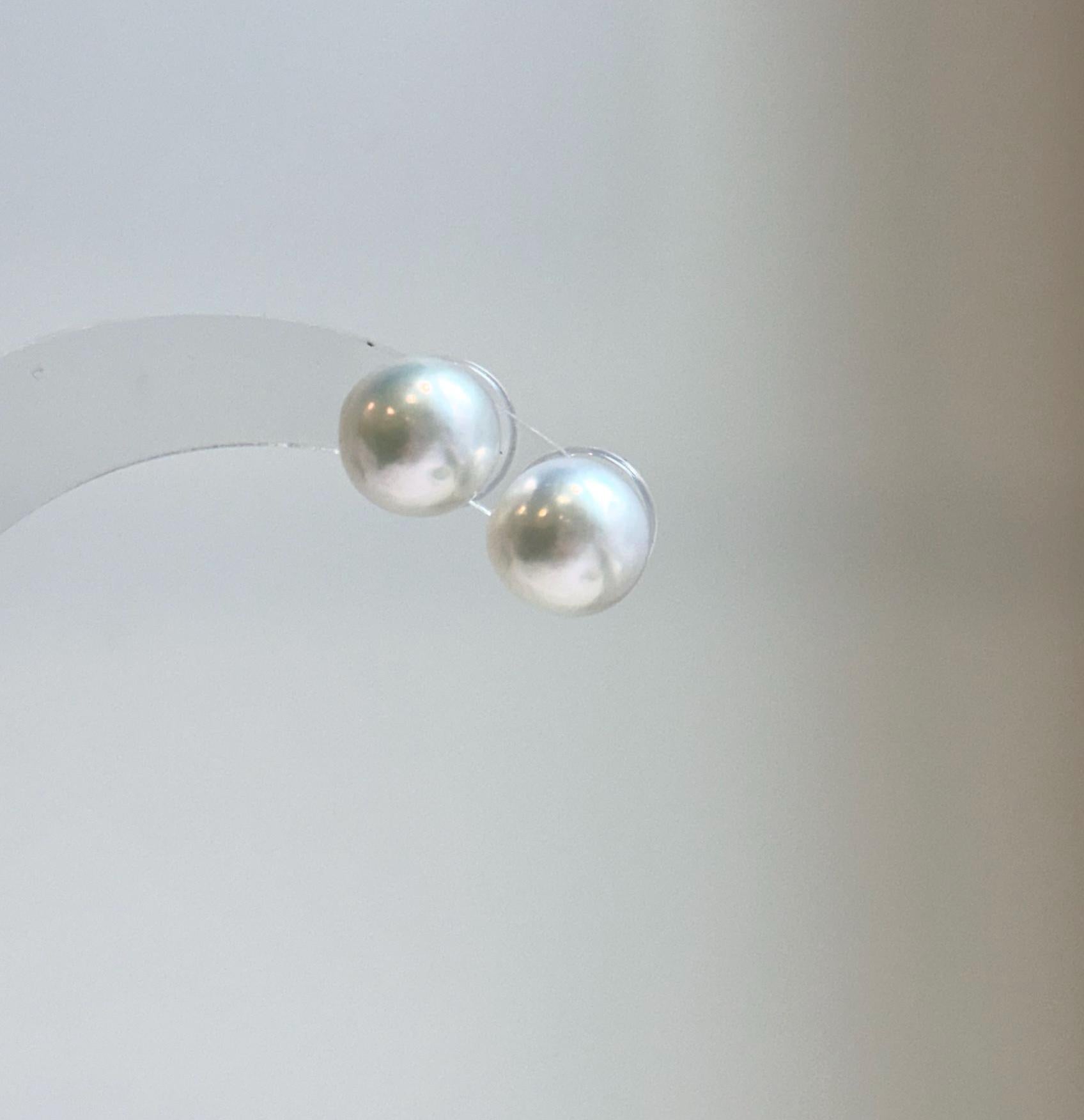 Elly’s 9.7mm White Edison Pearls Earrings Studs: Extreme luster Mirrored, S925 silver minimalist earrings studs.
