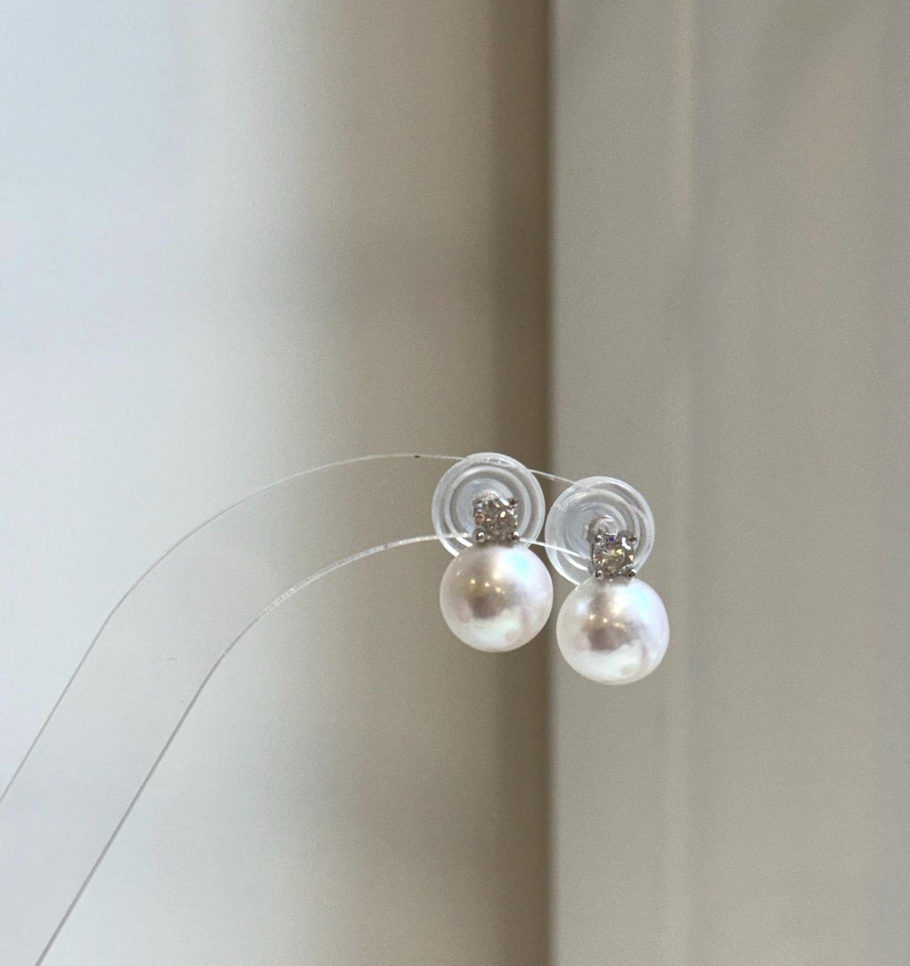 Elly’s 9.5mm White Edison Pearls Earrings Studs: Extreme luster Mirrored, S925 silver minimalist earrings studs.
