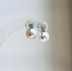Elly’s 9.5mm White Edison Pearls Earrings Studs: Extreme luster Mirrored, S925 silver minimalist earrings studs.