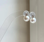 Elly’s 9.5mm White Edison Pearls Earrings Studs: Extreme luster Mirrored, S925 silver minimalist earrings studs.
