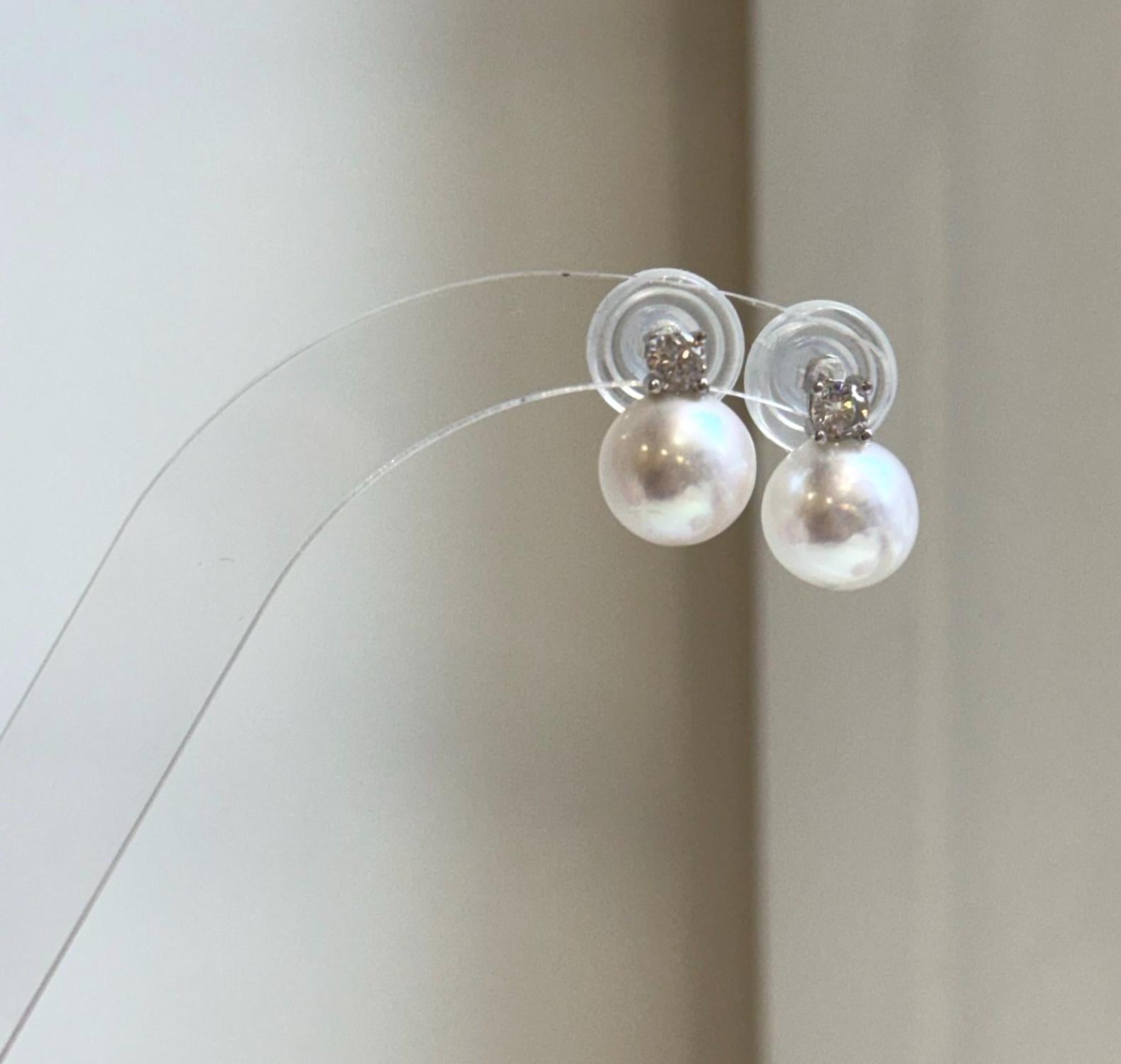 Elly’s 9.5mm White Edison Pearls Earrings Studs: Extreme luster Mirrored, S925 silver minimalist earrings studs.