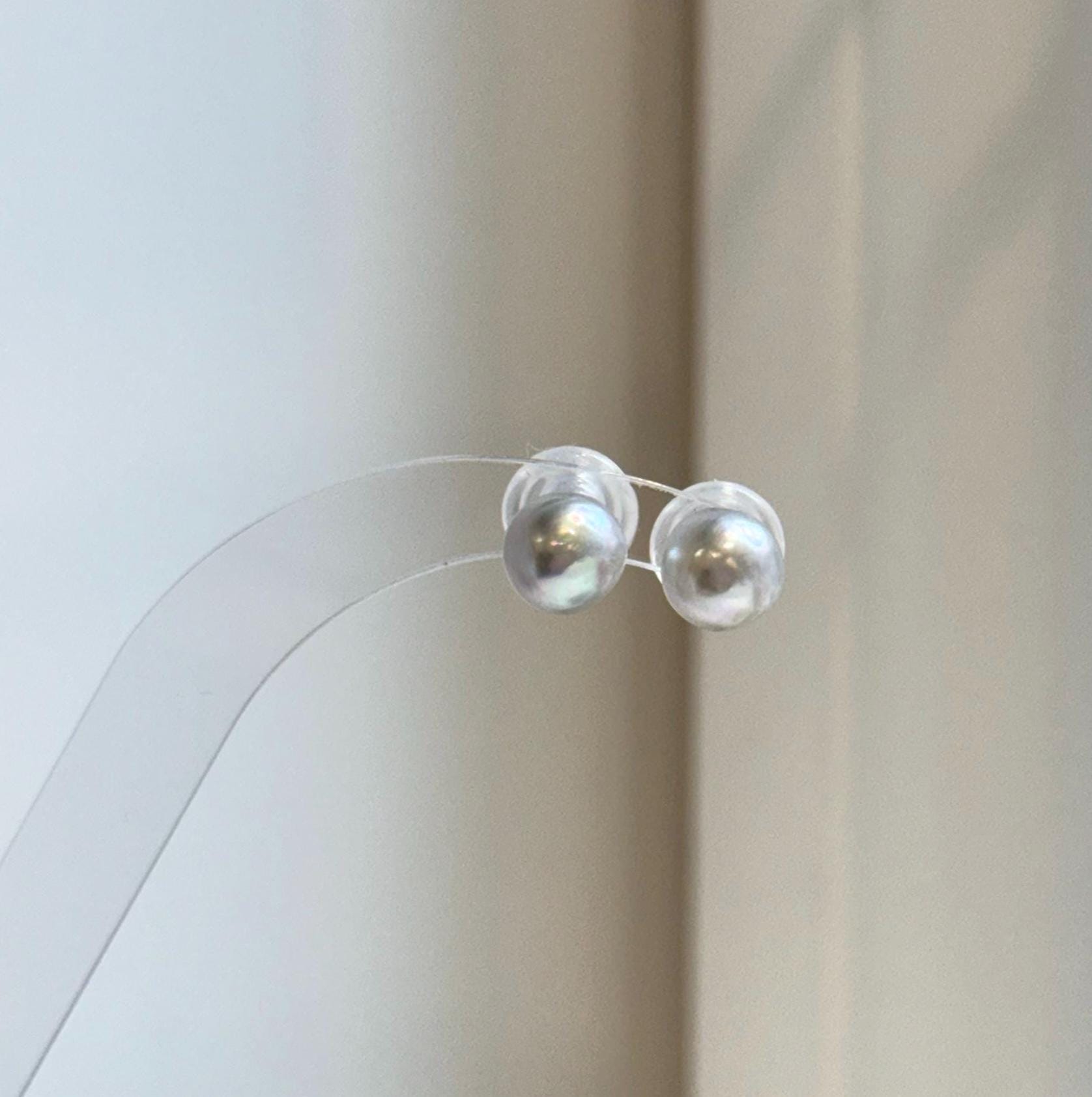 Elly’s 8.5mm Akoya blue silver ocean Pearls Earrings Studs: Extreme luster Mirrored, S925 silver minimalist earring.