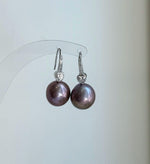 Elly’s 12.5mm Edison Rose lavender Pearls Earrings Hooks: Extreme luster Mirrored, 2.8cm high, S925 silver cool earrings.