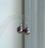 Elly’s 12.5mm Edison Rose lavender Pearls Earrings Hooks: Extreme luster Mirrored, 2.8cm high, S925 silver cool earrings.