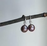 Elly’s 12.5mm Edison Rose lavender Pearls Earrings Hooks: Extreme luster Mirrored, 2.8cm high, S925 silver cool earrings.