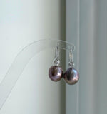 Elly’s 12.5mm Edison Rose lavender Pearls Earrings Hooks: Extreme luster Mirrored, 2.8cm high, S925 silver cool earrings.
