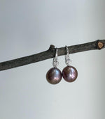 Elly’s 12.5mm Edison Rose lavender Pearls Earrings Hooks: Extreme luster Mirrored, 2.8cm high, S925 silver cool earrings.