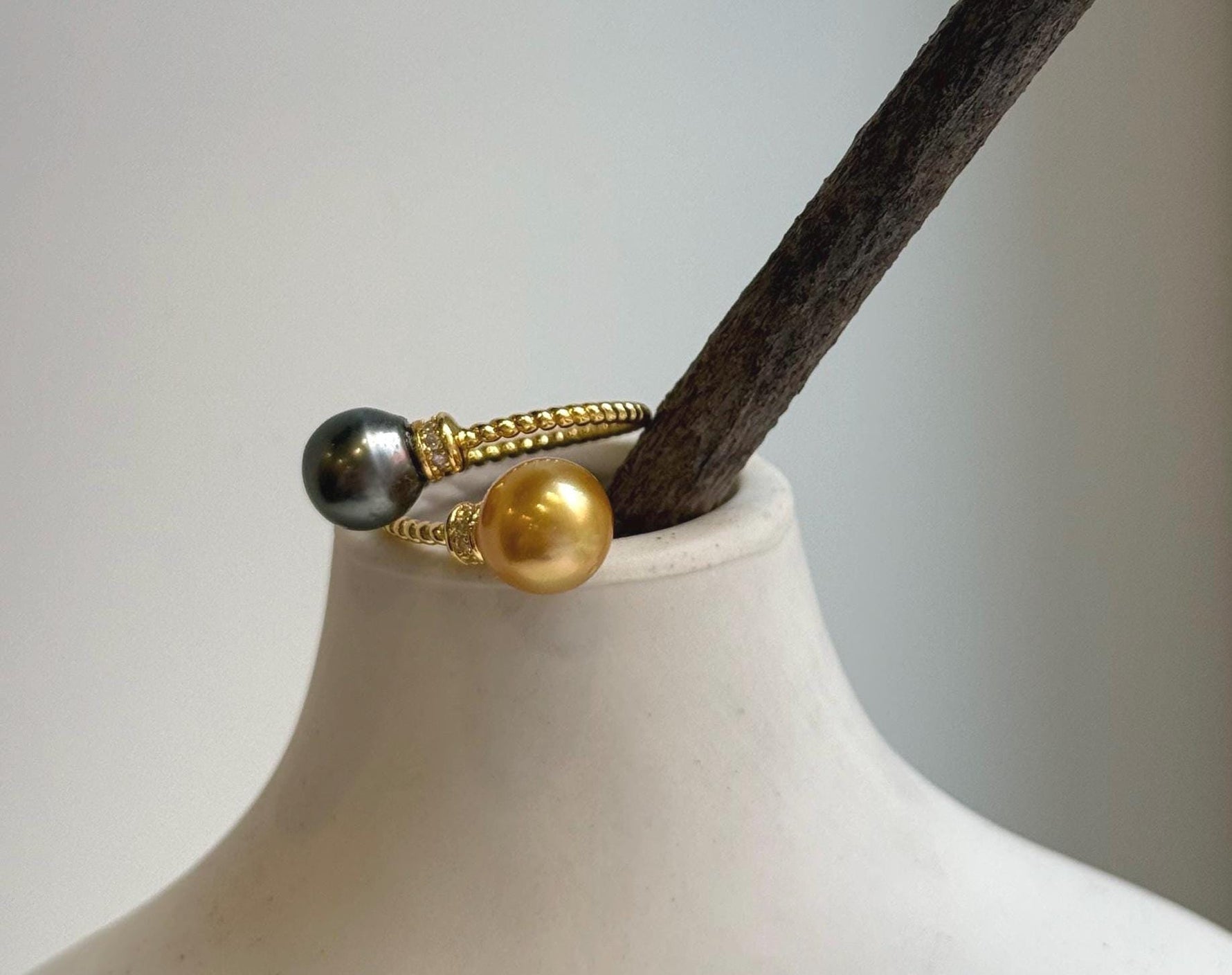 Elly’s Double South sea golden Tahitian ocean pearls Ring: Extreme luster mirrored, 8.6-9.5mm , S925 silver adjustable minimalist Ring. high quality double ocean pearls sterling silver adjustable ring for her anniversary