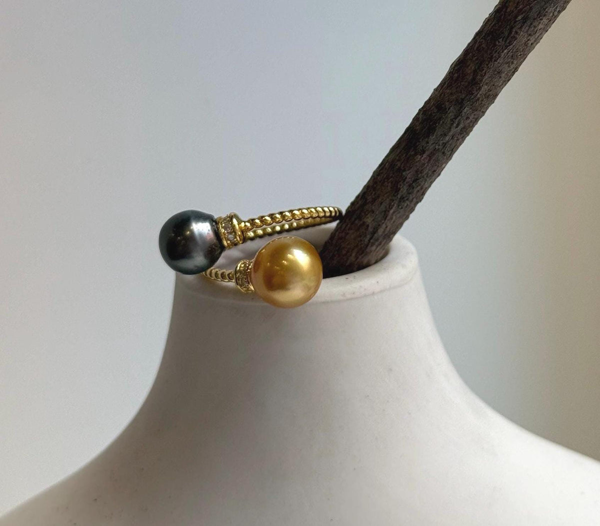 Elly’s Double South sea golden Tahitian ocean pearls Ring: Extreme luster mirrored, 8.6-9.5mm , S925 silver adjustable minimalist Ring. high quality double ocean pearls sterling silver adjustable ring for her