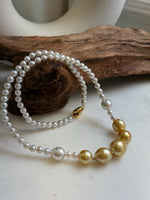 Elly’s 7pcs 9-11.8mm Genius South sea Golden Australian Ocean Freshwater Pearls Necklace: Extreme luster, 18.3”, S925 silver necklace