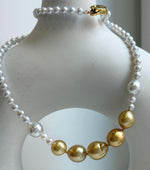 Elly’s 7pcs 9-11.8mm Genius South sea Golden Australian Ocean Freshwater Pearls Necklace: Extreme luster, 18.3”, S925 silver necklace