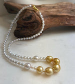 Elly’s 7pcs 9-11.8mm Genius South sea Golden Australian Ocean Freshwater Pearls Necklace: Extreme luster, 18.3”, S925 silver necklace