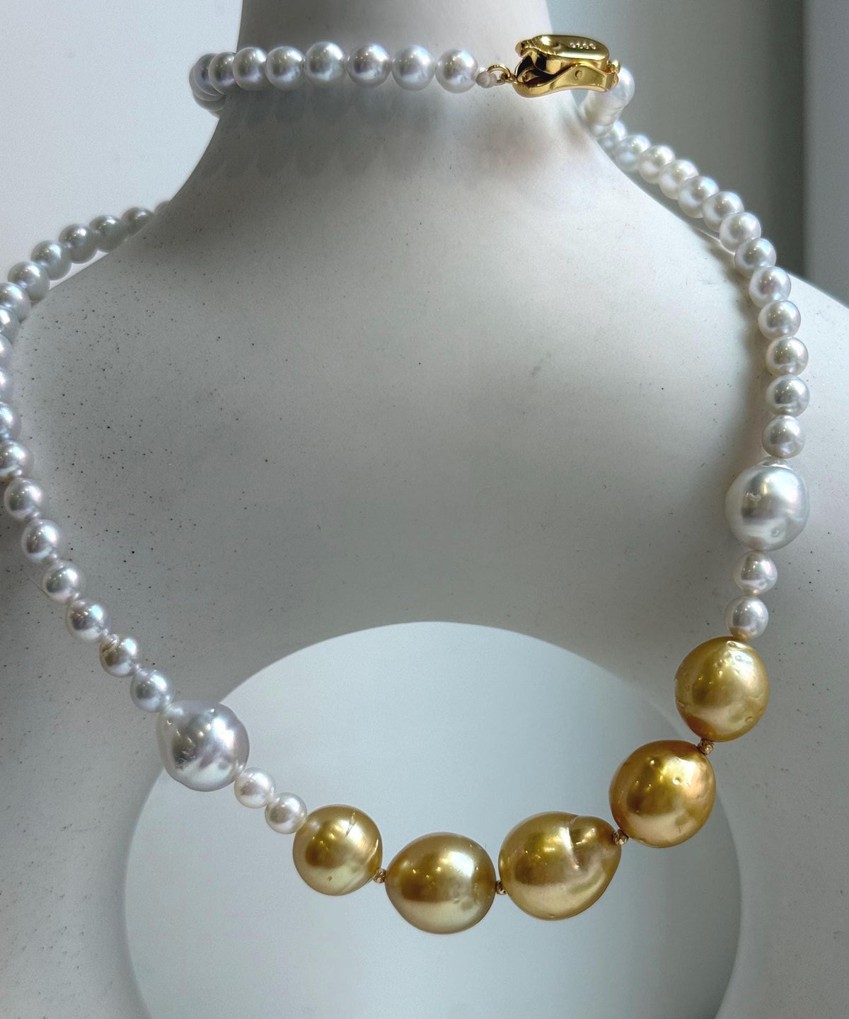 Elly’s 7pcs 9-11.8mm Genius South sea Golden Australian Ocean Freshwater Pearls Necklace: Extreme luster, 18.3”, S925 silver necklace