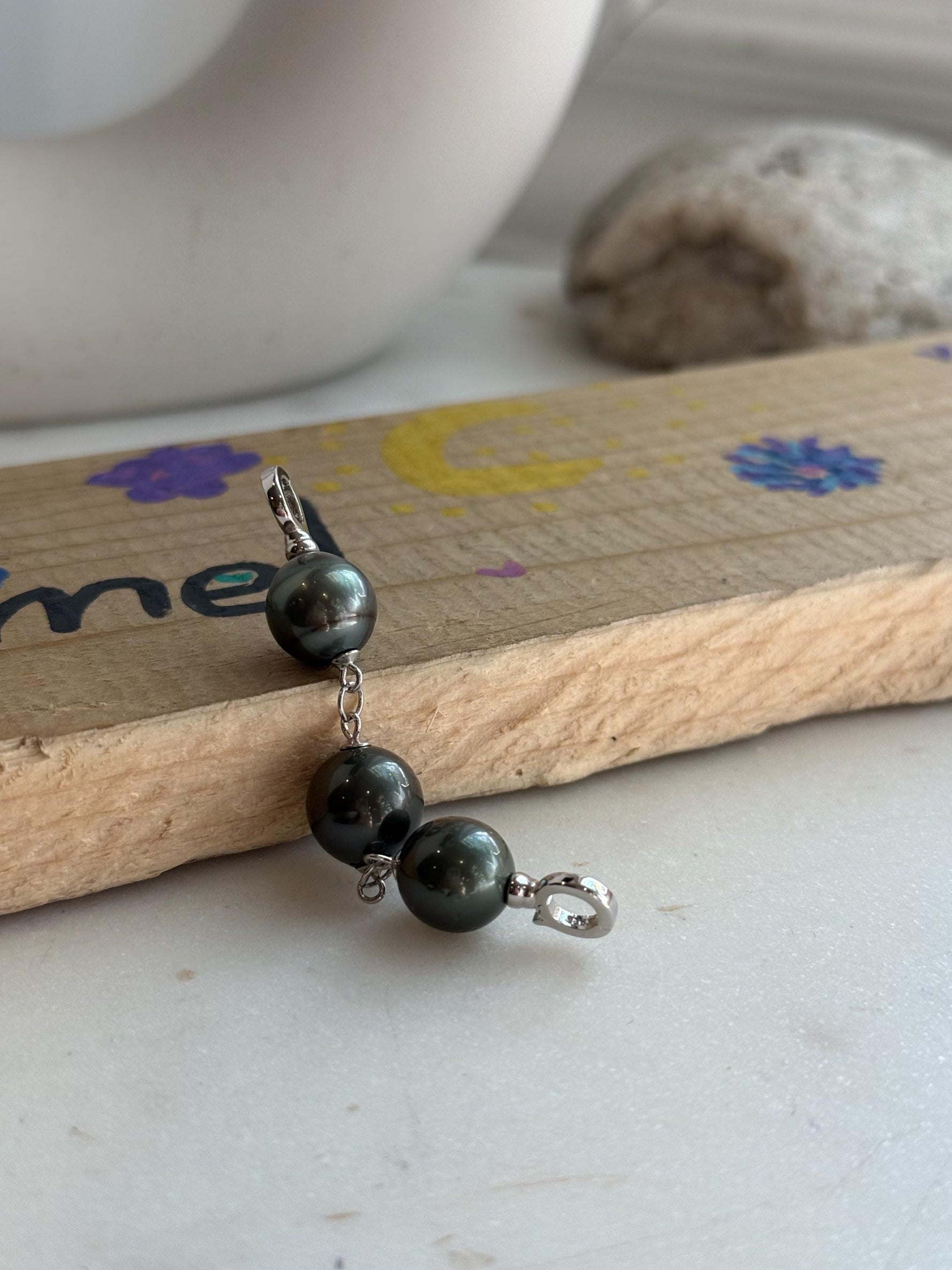 3pcs Tahitian ocean pearls sterling silver extended chain for necklace