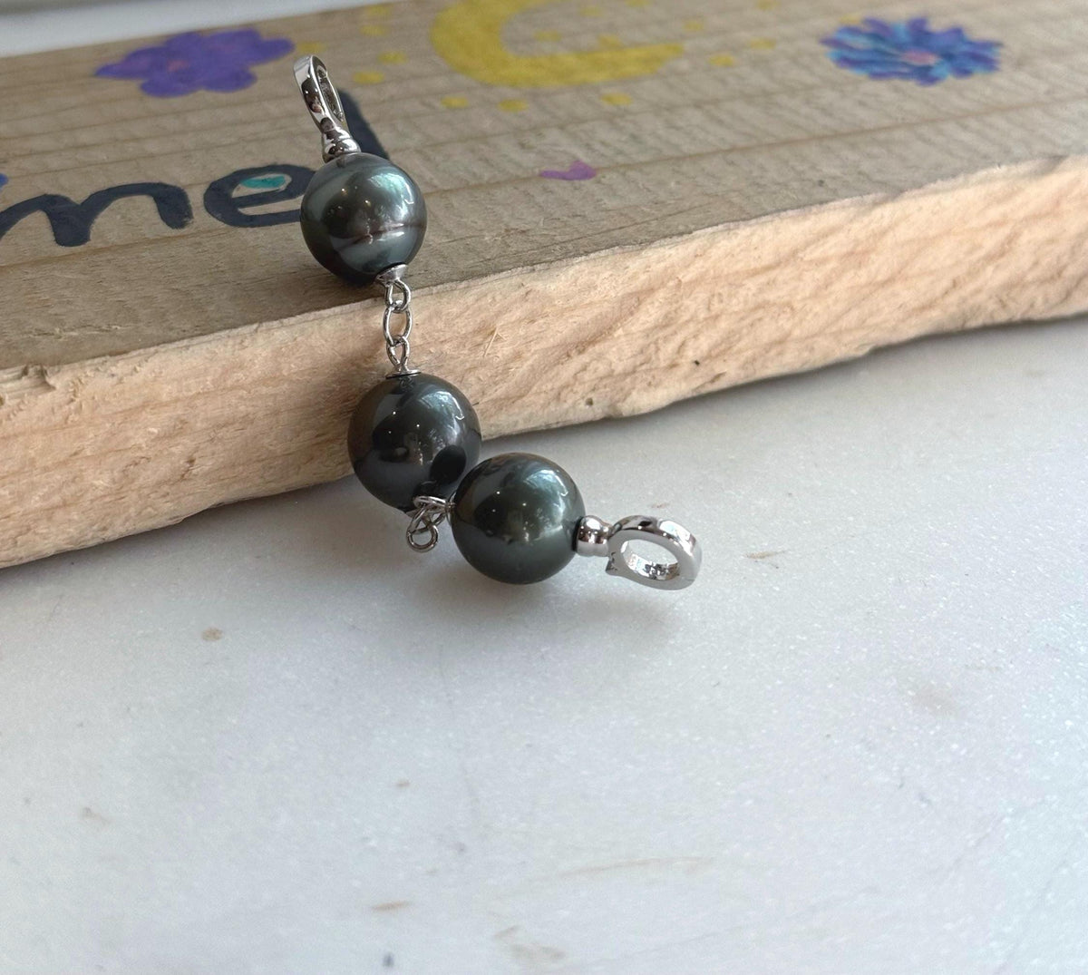 3pcs Tahitian ocean pearls sterling silver extended chain for necklace