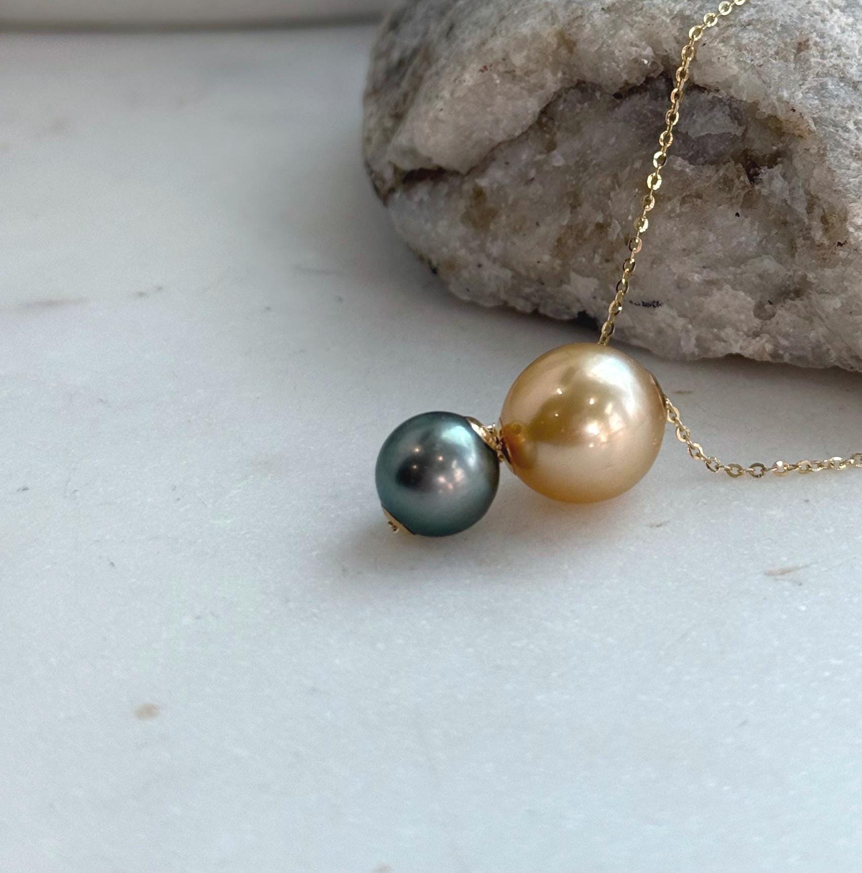 black gold south sea ocean pearls 18k gold floating pendant
