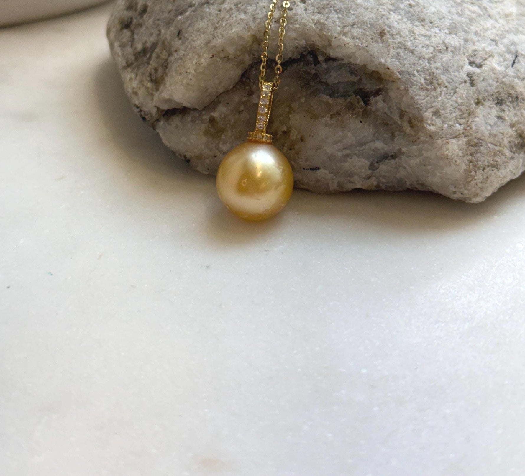 Elly’s 12.6mm Genius South sea deep gold ocean pearl Pendant: Extreme luster, 2.3cm high, s925 silver pendant.