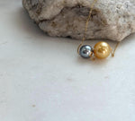 Elly’s Double Au750 18k Gold Tahitian South sea deep gold ocean Pearls Floating pendants:Extreme luster, 8.4-10.8mm.