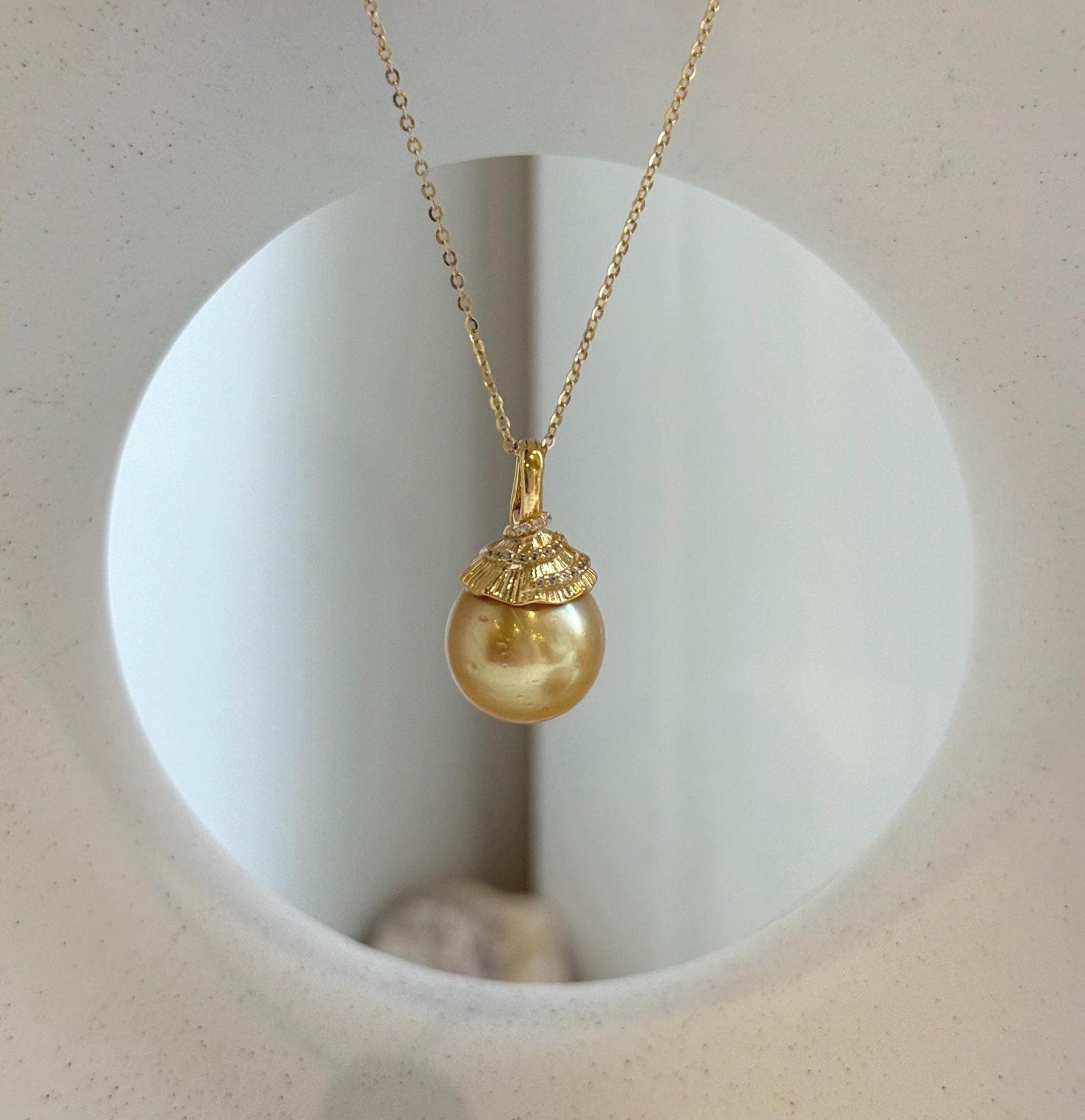 Elly’s 12.8mm Genius South sea deep tea gold ocean pearl Pendant: Extreme luster, 2.3cm high, s925 silver pendant.