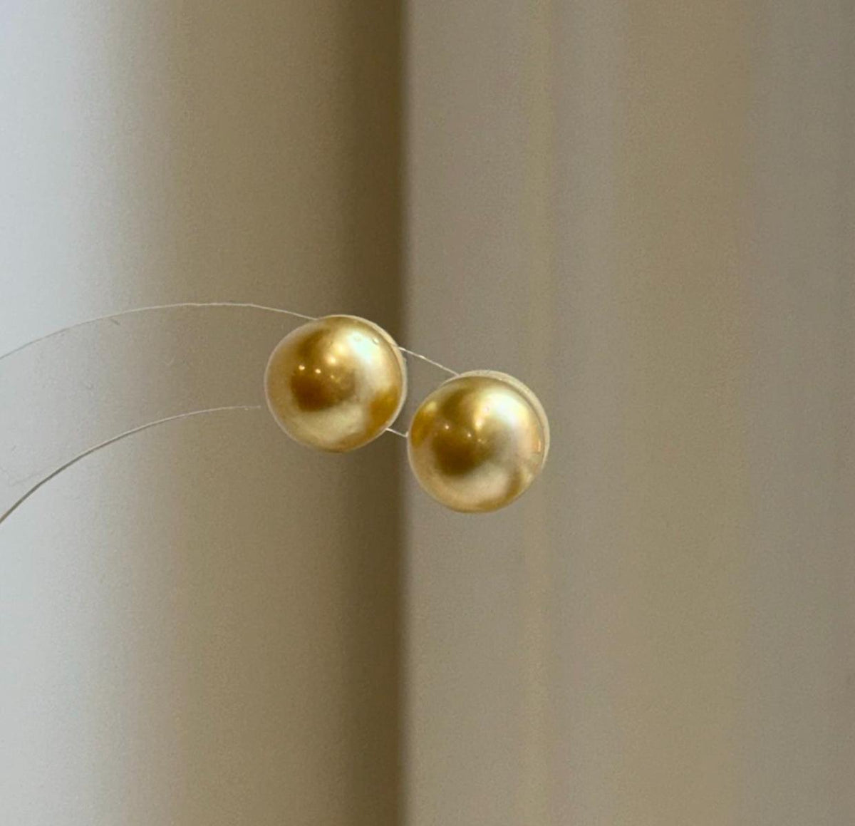 Elly’s 9.6mm Genius natural South sea deep gold ocean Pearls Earrings studs: Extreme luster, S925 silver minimalist earrings studs.