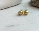 Elly’s 9.6mm Genius natural South sea deep gold ocean Pearls Earrings studs: Extreme luster, S925 silver minimalist earrings studs.