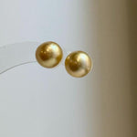 Elly’s 9.6mm Genius natural South sea deep gold ocean Pearls Earrings studs: Extreme luster, S925 silver minimalist earrings studs.