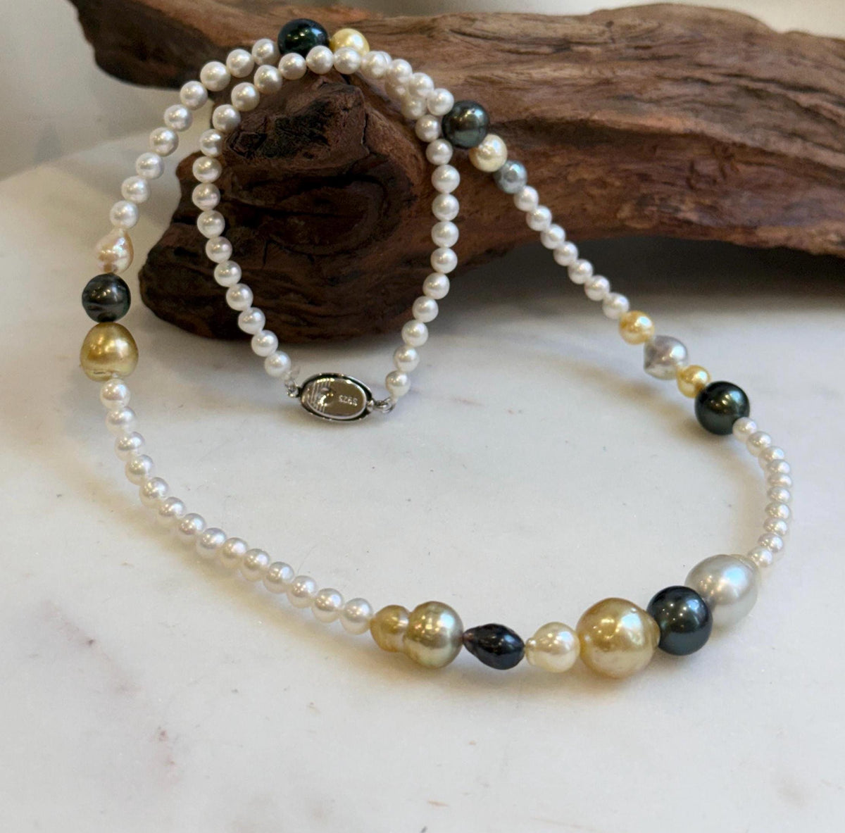 Elly’s Multicolor ocean white Freshwater pearls necklace:Extreme luster mirrored, 20.5”, S925 silver necklace strand. daily office pearls necklace strand for her