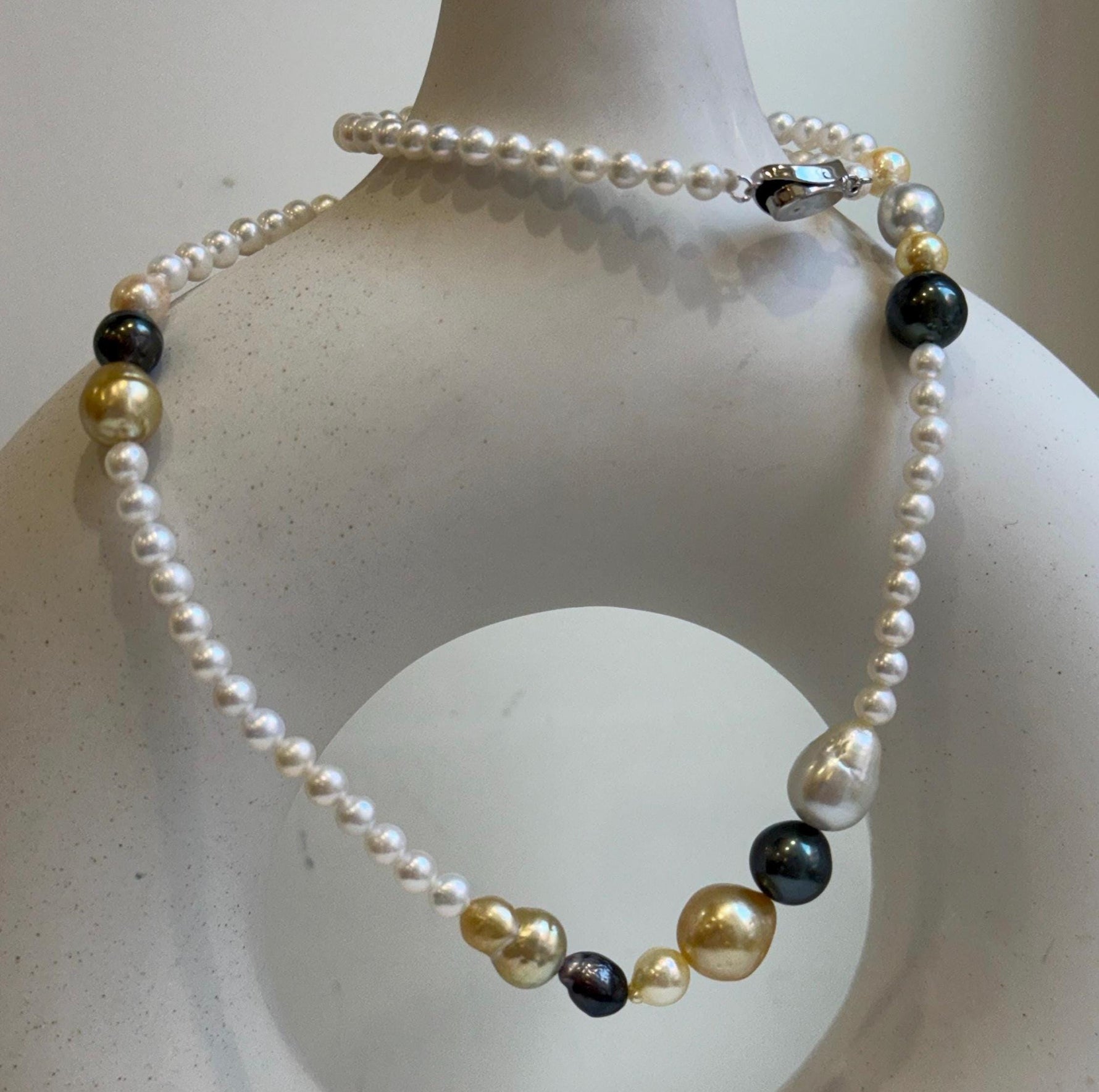 Elly’s Multicolor ocean white Freshwater pearls necklace:Extreme luster mirrored, 20.5”, S925 silver necklace strand. daily office pearls necklace strand for her holiday