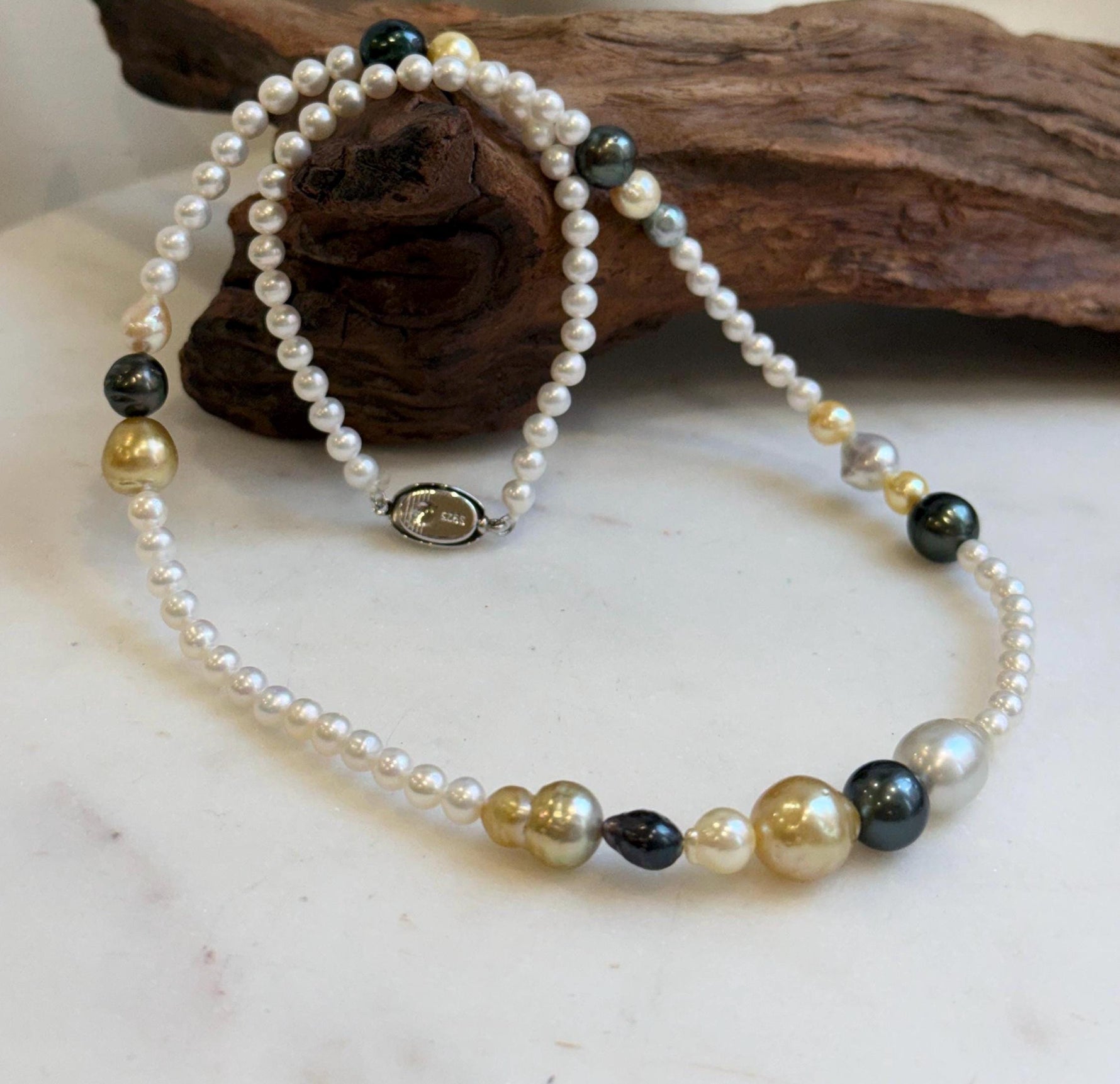 Elly’s Multicolor ocean white Freshwater pearls necklace:Extreme luster mirrored, 20.5”, S925 silver necklace strand. daily office pearls necklace strand for her