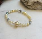 Elly’s Multicolor Ocean Pearls Bracelet: Extreme luster, South sea golden Akoya ocean Pearls, 5.6-11.1mm, S925 silver bracelet.