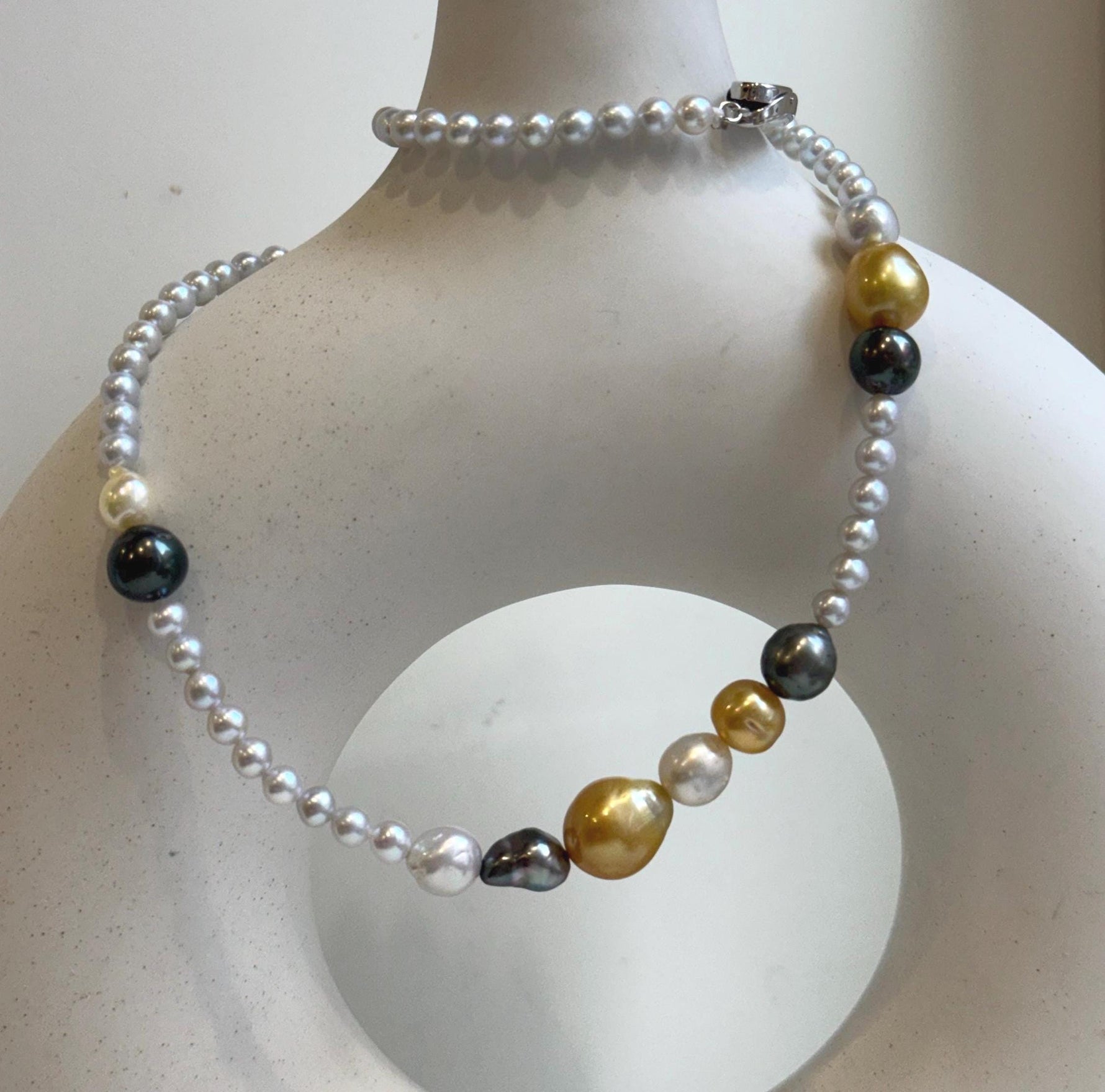 Elly’s Multicolor ocean white Freshwater pearls necklace:Extreme luster mirrored, 19.3”, S925 silver necklace strand.