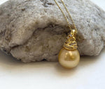 Elly’s 13.5mm South Sea deep Golden ocean Pearl pendant: Extreme luster, 2.4cm high, S925 silver 18k gold plated pendant.
