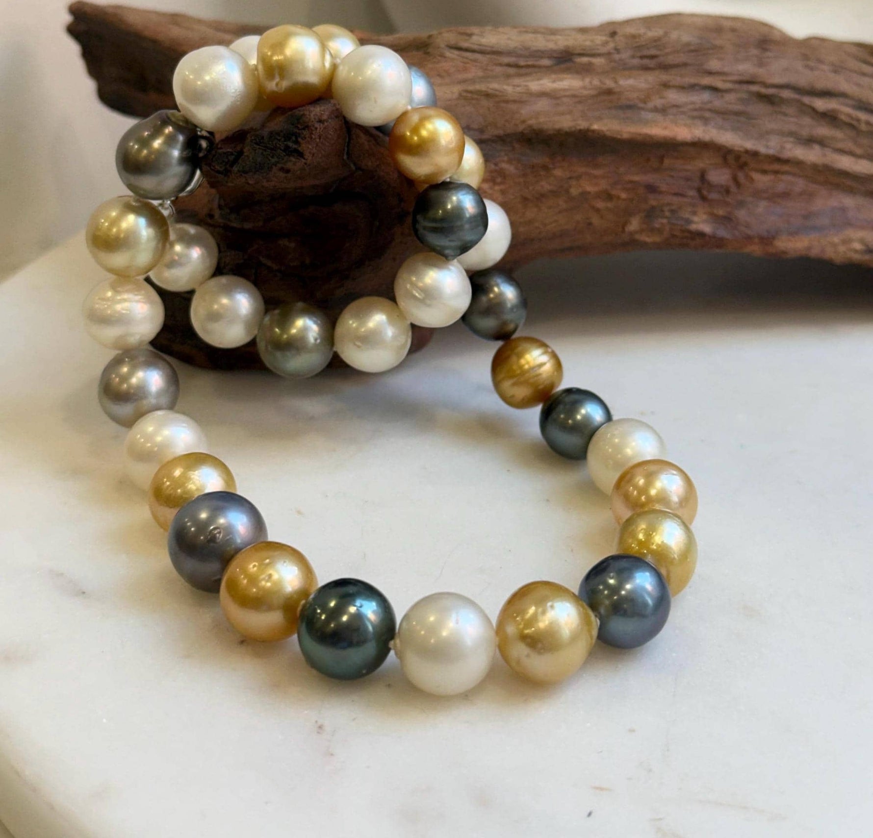 11.6-14.1m 33pcs South sea Golden Australian Tahitian Ocean pearls necklace: Extreme luster, Hand knotted 18.3”, S925 silver necklace strand, high quality multicolor ocean pearls Necklace strand for her anniversary