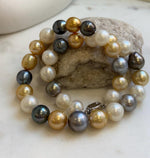 11.6-14.1m 33pcs South sea Golden Australian Tahitian Ocean pearls necklace: Extreme luster, Hand knotted 18.3”, S925 silver necklace strand, high quality multicolor ocean pearls Necklace strand for her