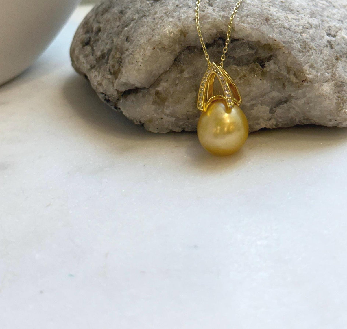 Elly’s 12.1mm Genius South sea deep golden ocean pearl Pendant: Extreme luster, 2.2cm high, s925 silver pendant. high quality golden pearl pendant for her birthday