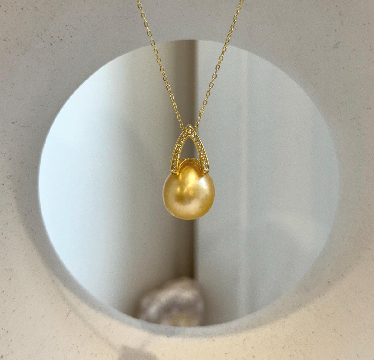 Elly’s 12.1mm Genius South sea deep golden ocean pearl Pendant: Extreme luster, 2.2cm high, s925 silver pendant. high quality golden pearl pendant for her holiday