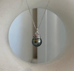 Elly’s 12.4mm Genius Tahitian platinum hunter Ocean Pearl Pendant: Extreme luster mirrored, 2.3cm high, S925 silver pendant.