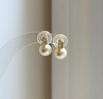 Elly’s 8mm Akoya ivory ocean Pearls Earrings Studs: Extreme luster Mirrored, S925 silver minimalist earring.