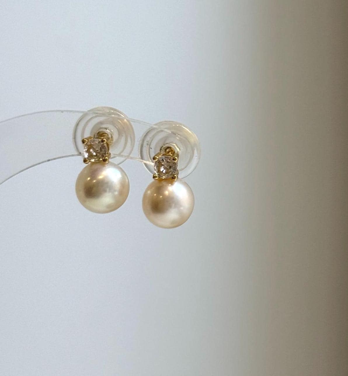 Elly’s 8mm Akoya ivory ocean Pearls Earrings Studs: Extreme luster Mirrored, S925 silver minimalist earring.