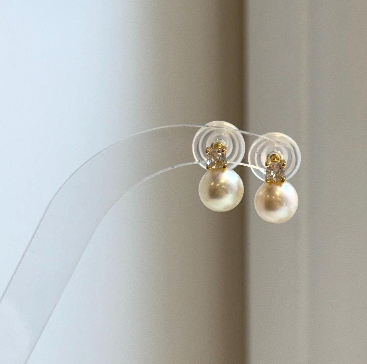 Elly’s 8mm Akoya ivory ocean Pearls Earrings Studs: Extreme luster Mirrored, S925 silver minimalist earring.