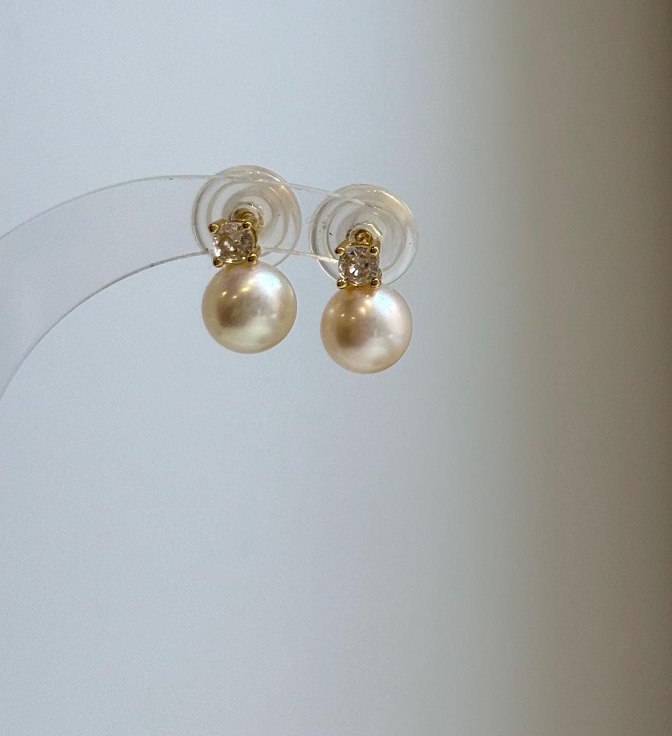 Elly’s 8mm Akoya ivory ocean Pearls Earrings Studs: Extreme luster Mirrored, S925 silver minimalist earring.