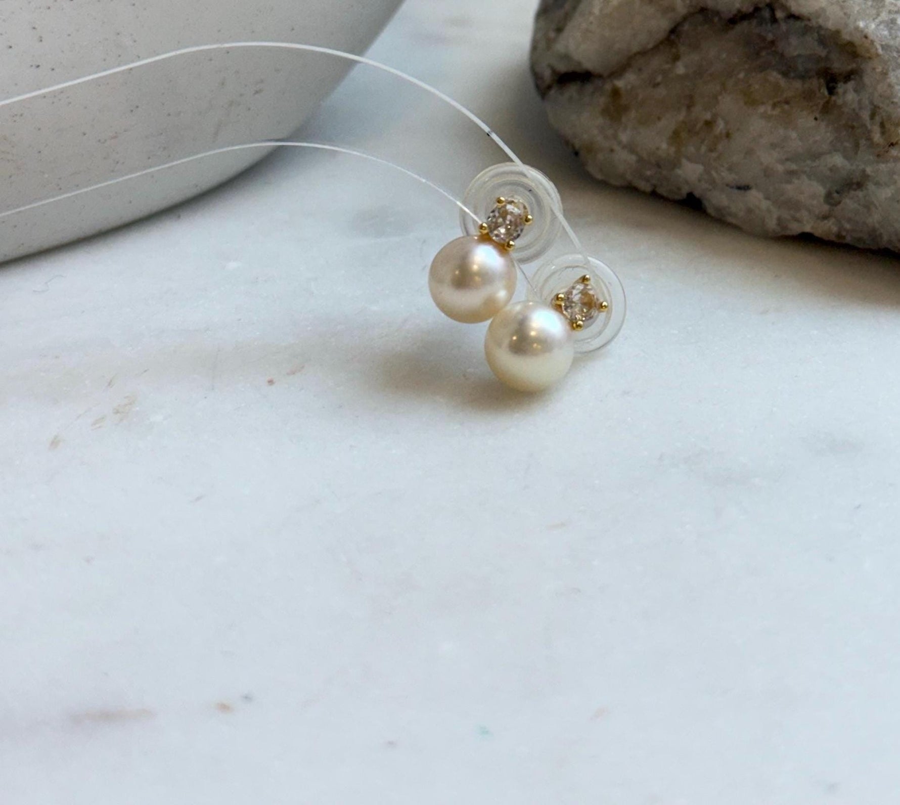 Elly’s 8mm Akoya ivory ocean Pearls Earrings Studs: Extreme luster Mirrored, S925 silver minimalist earring.