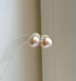 Elly’s 12.7mm Light Rose Edison Pearls Earrings Studs: Extreme luster Mirrored, S925 silver minimalist earrings.