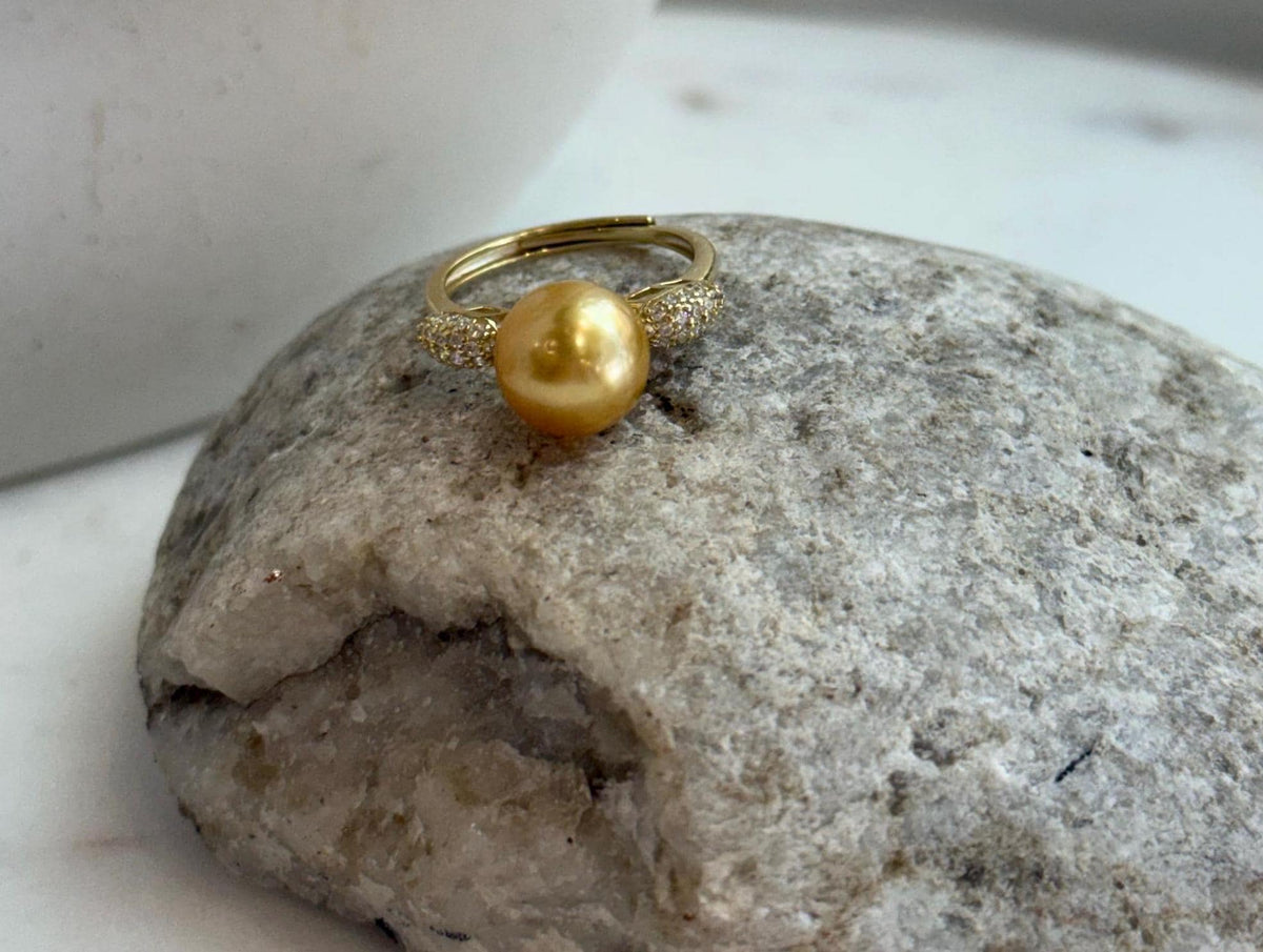 South sea deep golden ocean pearl Sterling silver daily office ring